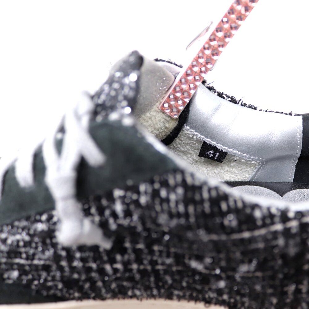 P448 Size 41 John Shaka Sneakers Black White Tweed & Suede - Picture 15 of 15